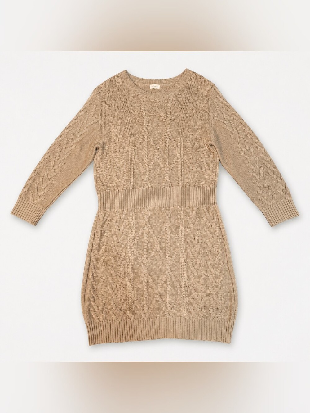 Cremieux cable knit wool blend sweater dress beige long sleeve cozy fall winter
